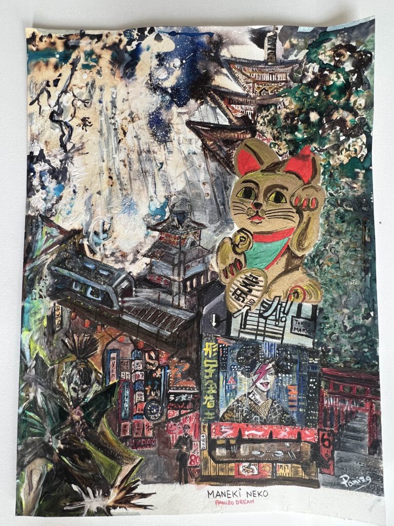 artepanizo, isabel panizo del valle, japanese mytology, mitología japonesa, neko, maneki neko, artwork